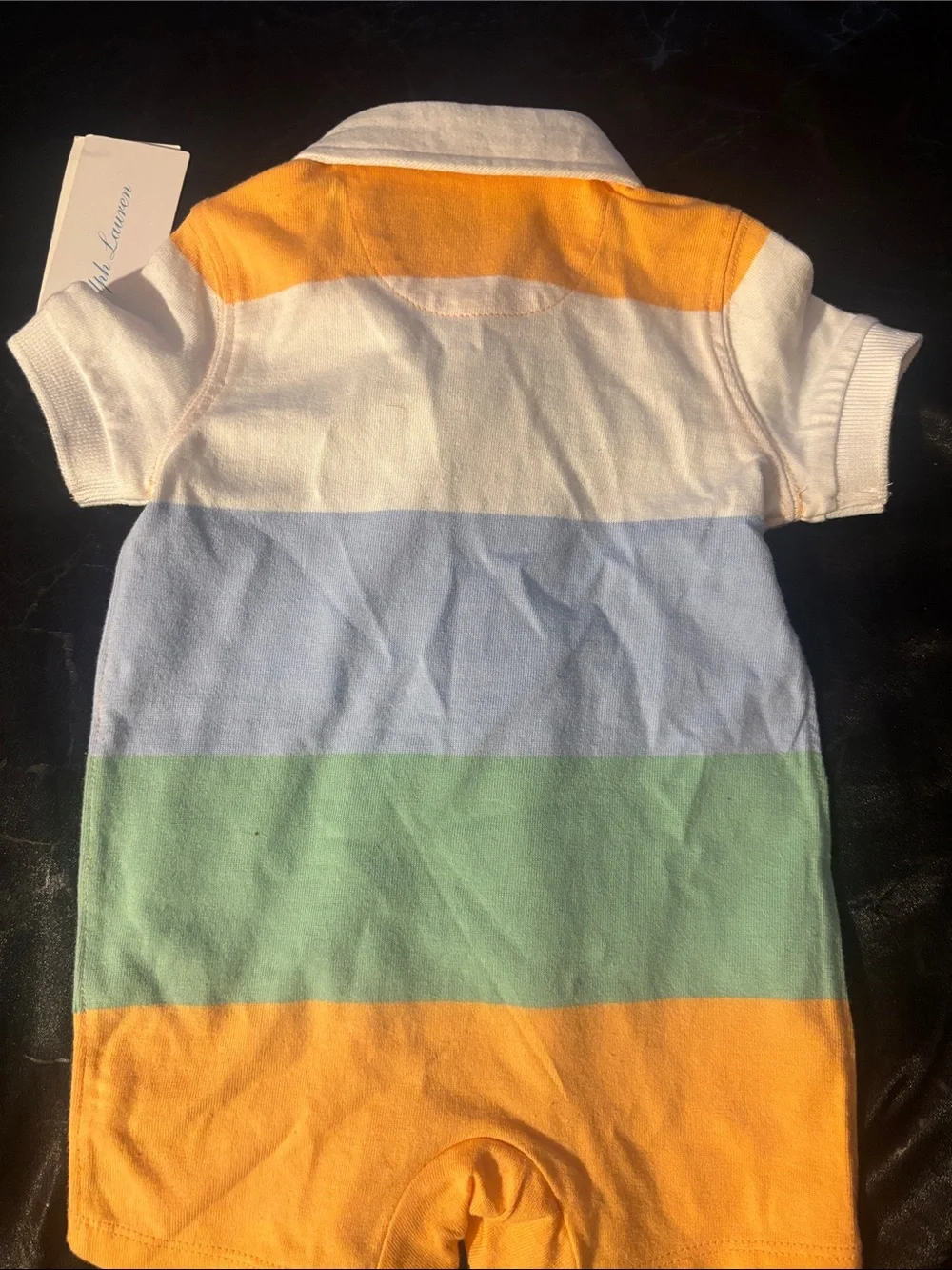 Ralph Lauren Orange, White, Light Blue & Mint Striped Polo Romper